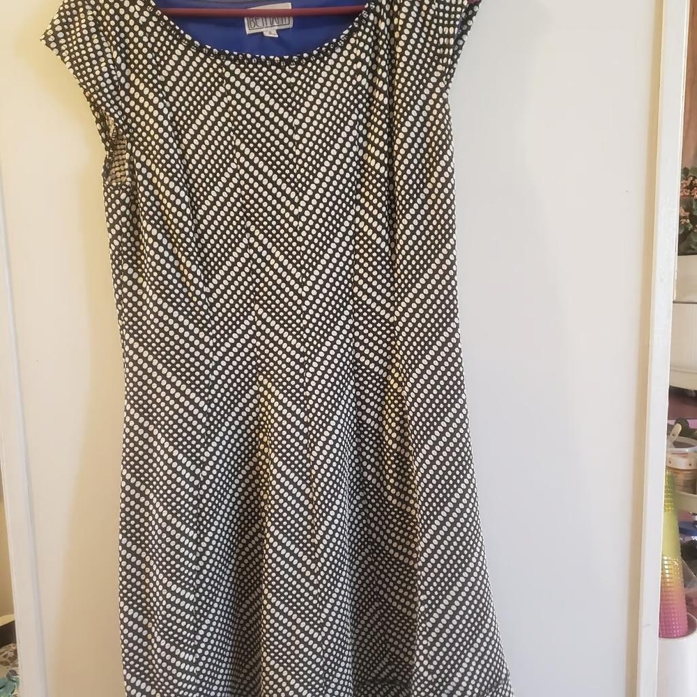 Womens bethany black white polka dots midi length dress small
